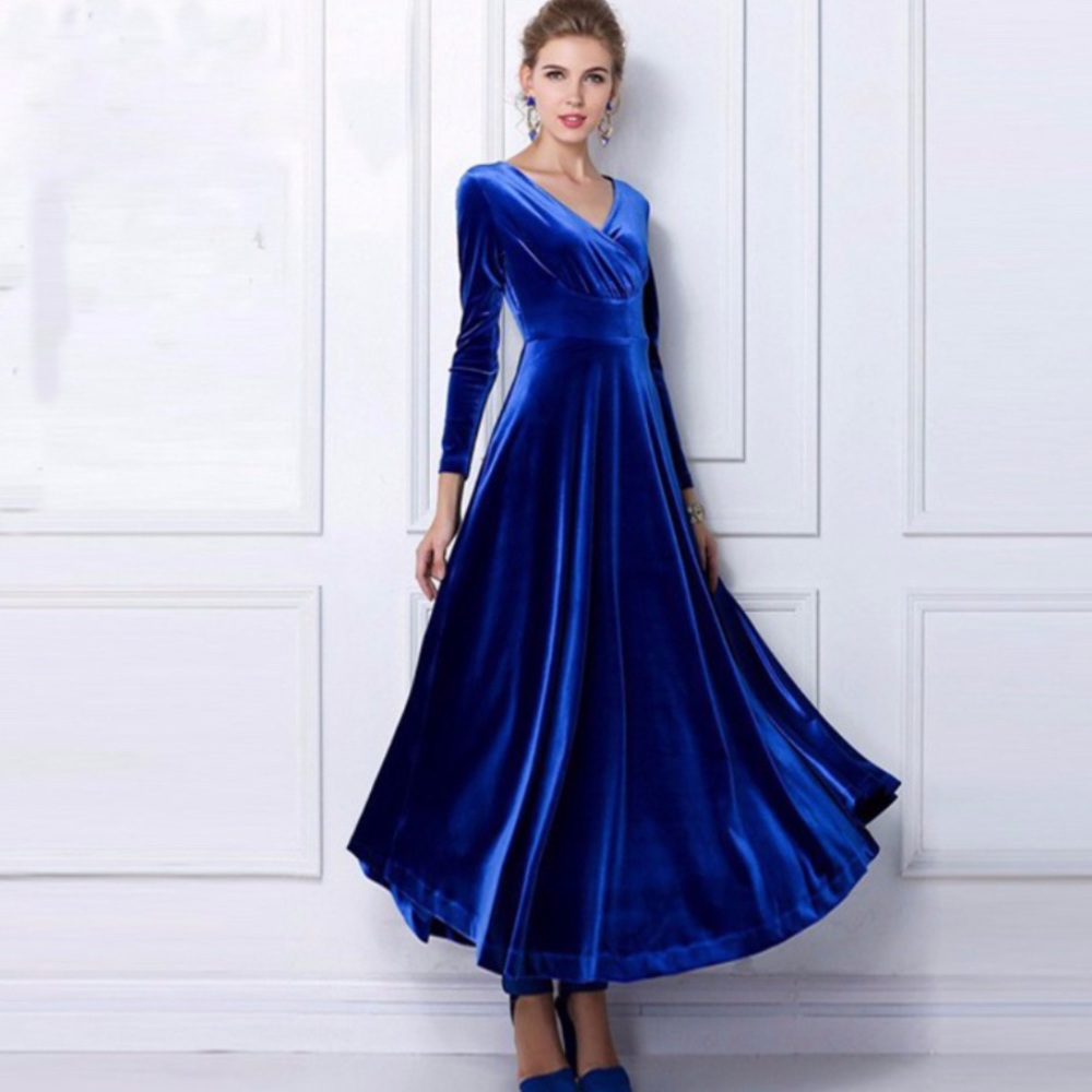 Winter Velvet Long Sleeve  Maxi Vintage Dress